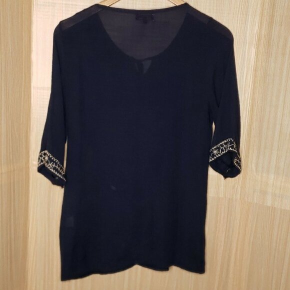 Lineas  Boho Gauzy Navy 3/4 Sleeve Tunic Small - Picture 2 of 7